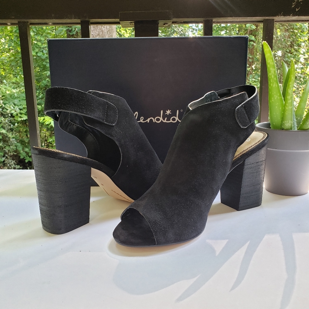 SPLENDID Nikolai Suede Leather Open Toe Booties in Black Size 10